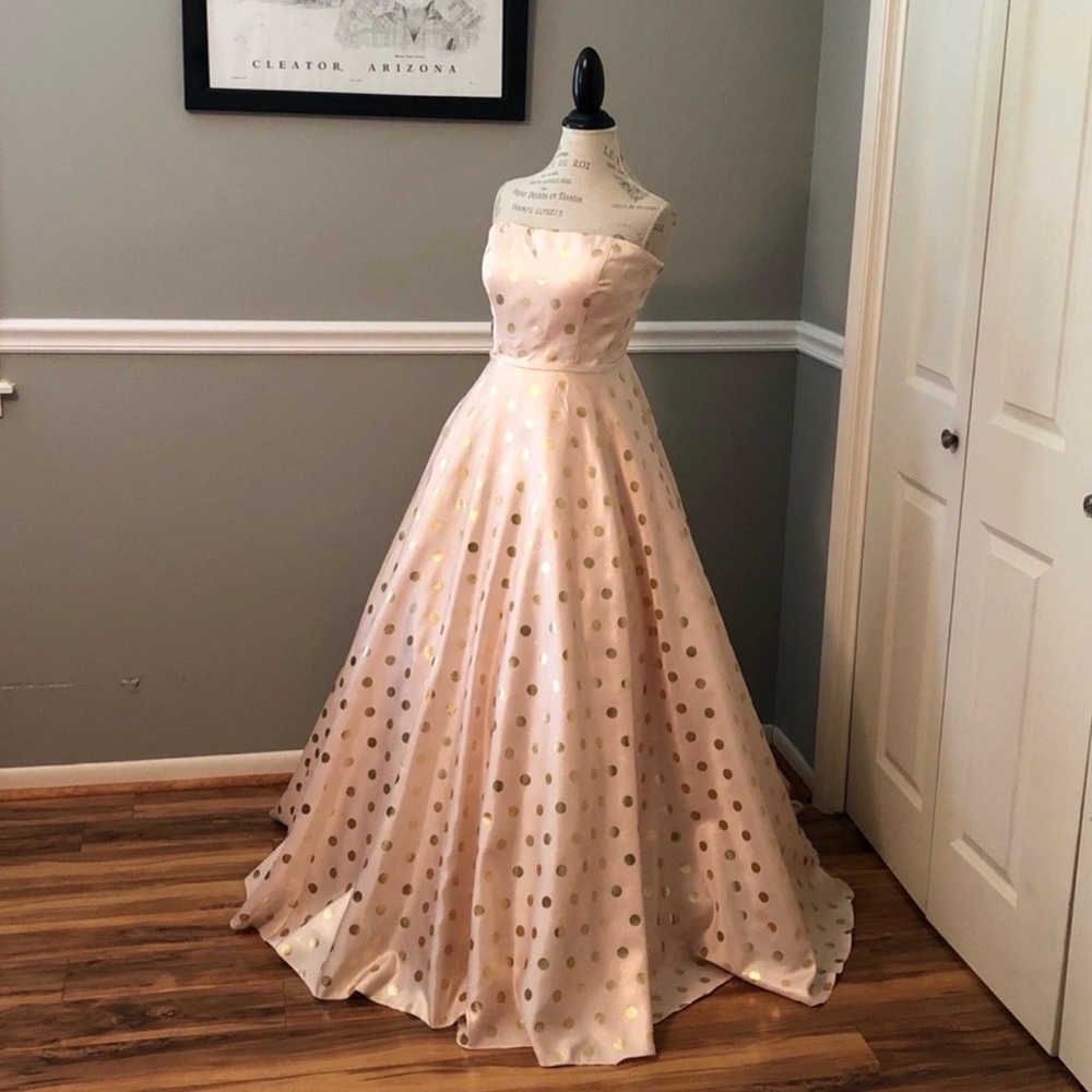 NEW MAC DUGGAL SZ 12 LIGHT PINK POLKA DOTS BALL GOWN WITH POCKETS